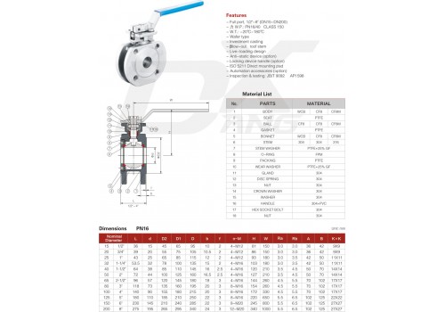 WAFER TYPE BALL VALVE FLANGE END DIRECT MOUNTING PAD